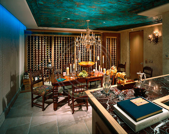 Wine cellar at Laguna, CA home designed by Arthur Porras