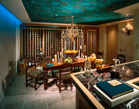 Wine cellar at Laguna, CA home designed by Arthur Porras
